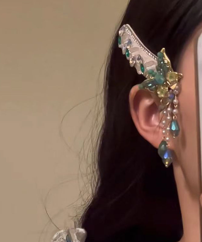 Retro Green Alloy Zircon Butterfly Tassel A Pair Hairpin