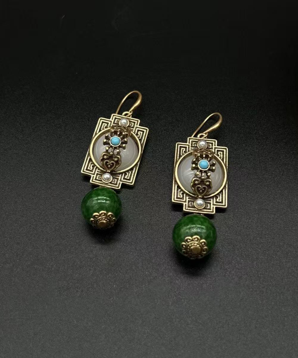 Retro Green Stergild Silver Turquoise Tassel Drop Earrings