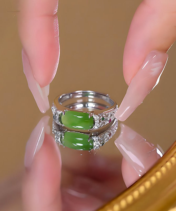 Retro Green Sterling Silver Jade Rings