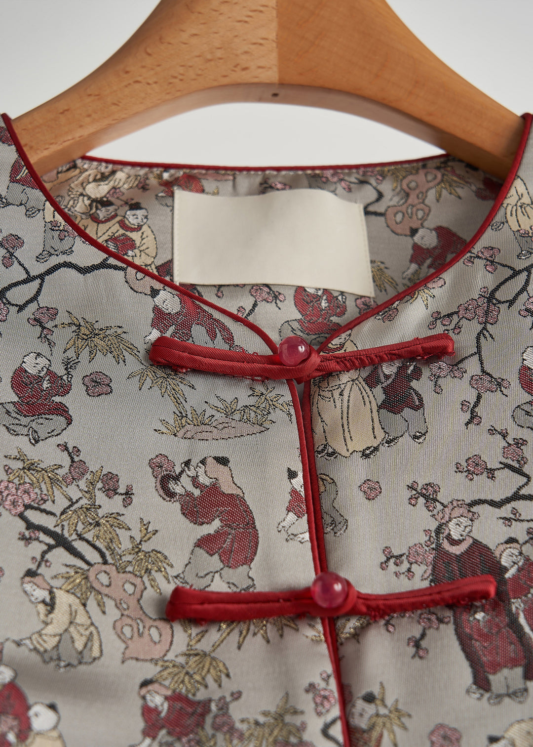 Retro Grey Oversized Print Cotton Oriental Jacket Fall