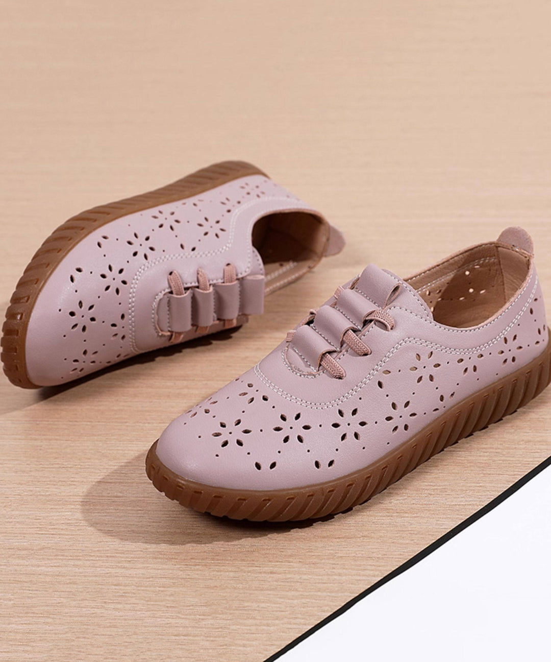 Retro Hollow Out Flat Shoes Purple Cowhide Leather