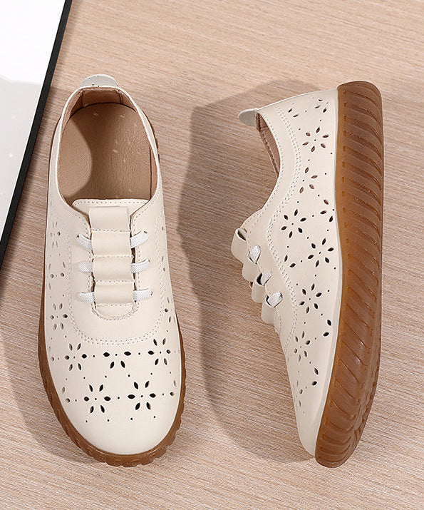 Retro Hollow Out Flat Shoes Purple Cowhide Leather