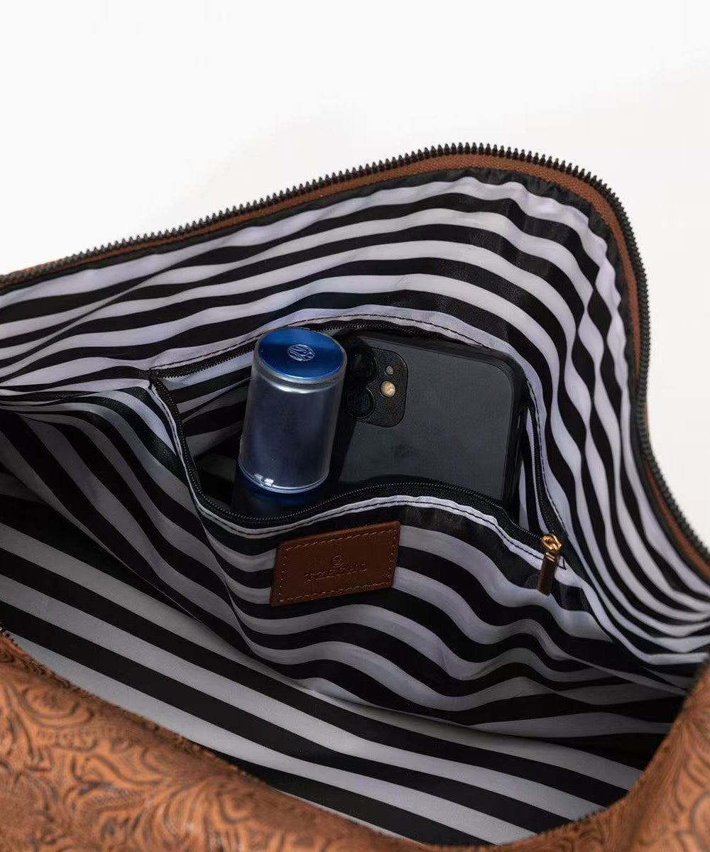 Retro Khaki Print Patchwork Large Capacity Faux Leather Weekender Handbag