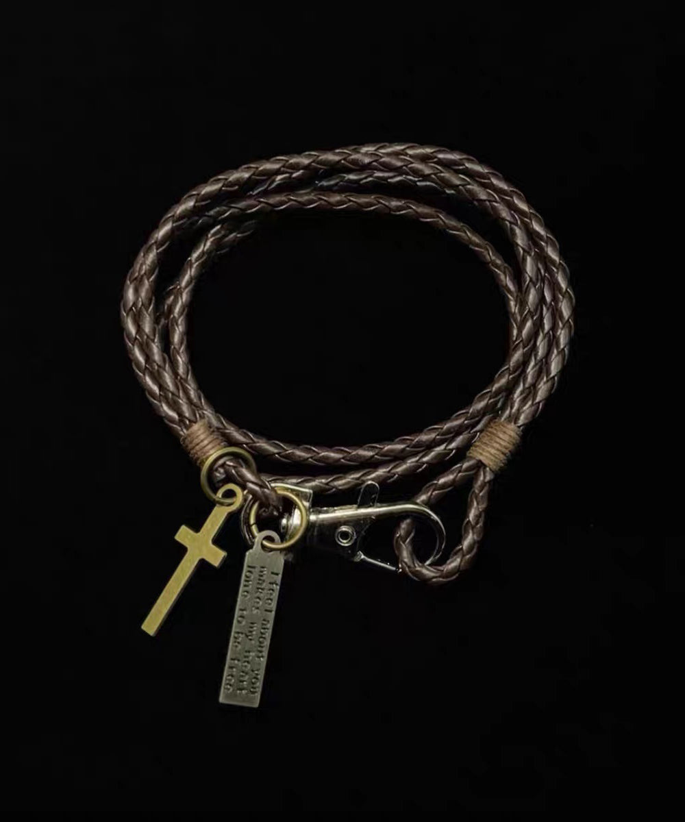 Retro Layering Braided Rope Stainless Steel Charm Bracelet - Omychic