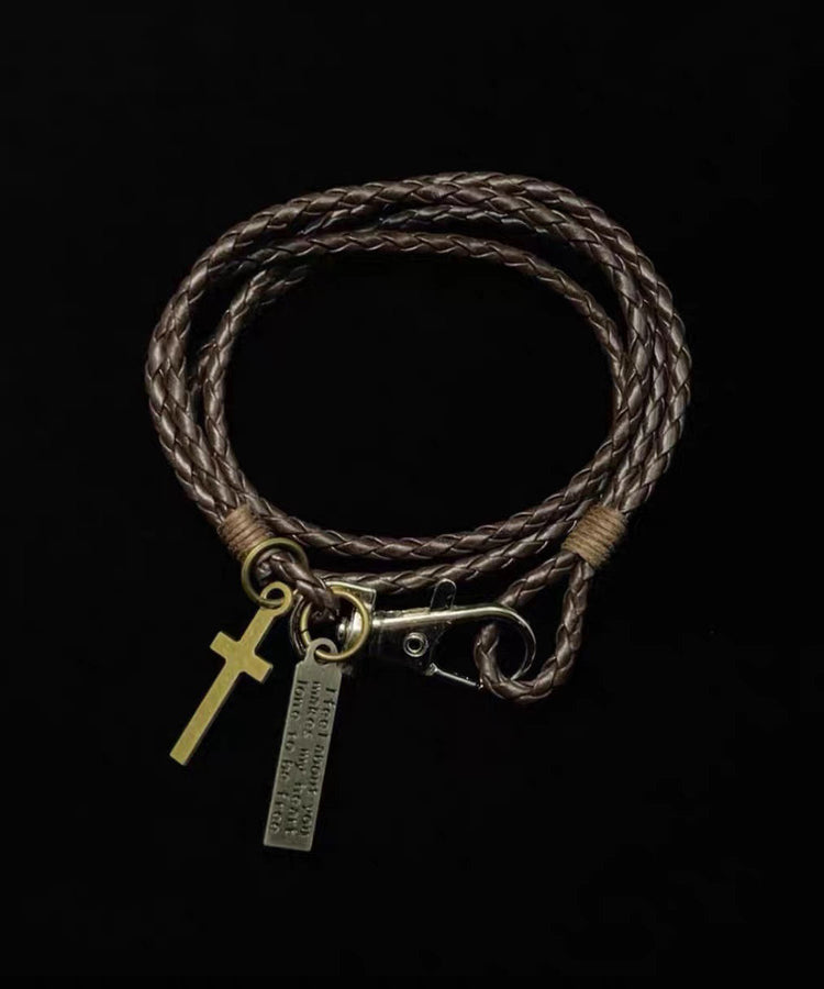 Retro Layering Braided Rope Stainless Steel Charm Bracelet - Omychic