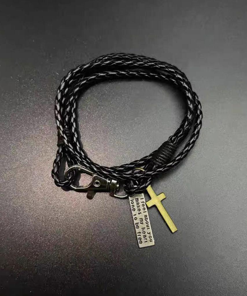 Retro Layering Braided Rope Stainless Steel Charm Bracelet - Omychic