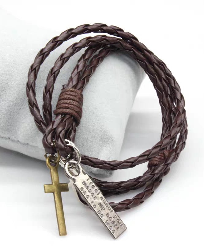 Retro Layering Braided Rope Stainless Steel Charm Bracelet - Omychic