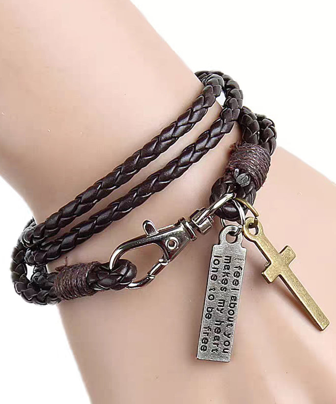 Retro Layering Braided Rope Stainless Steel Charm Bracelet - Omychic