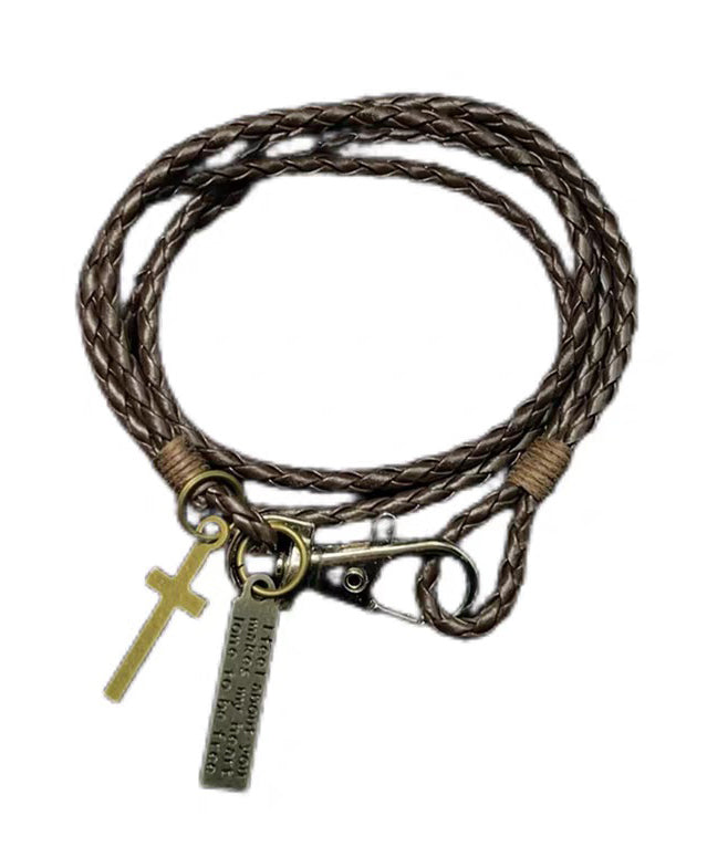 Retro Layering Braided Rope Stainless Steel Charm Bracelet - Omychic