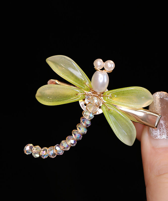 Retro Light Green Acrylic Dragonfly Beading A Pair Hairpin