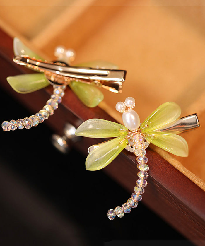 Retro Light Green Acrylic Dragonfly Beading A Pair Hairpin