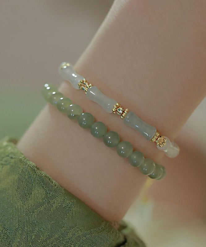 Retro Metal Overgild Pearl Bamboo Joint Patchwork Double-Layer Charm Bracelet