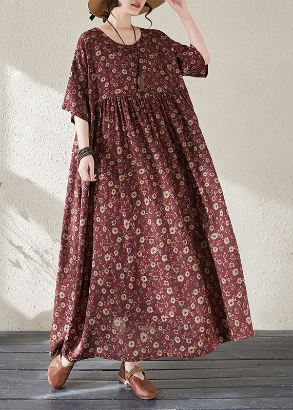 Retro Mulberry Patchwork Print Long Dresses Summer