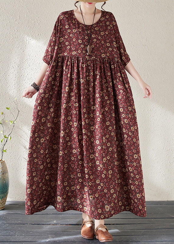 Retro Mulberry Patchwork Print Long Dresses Summer