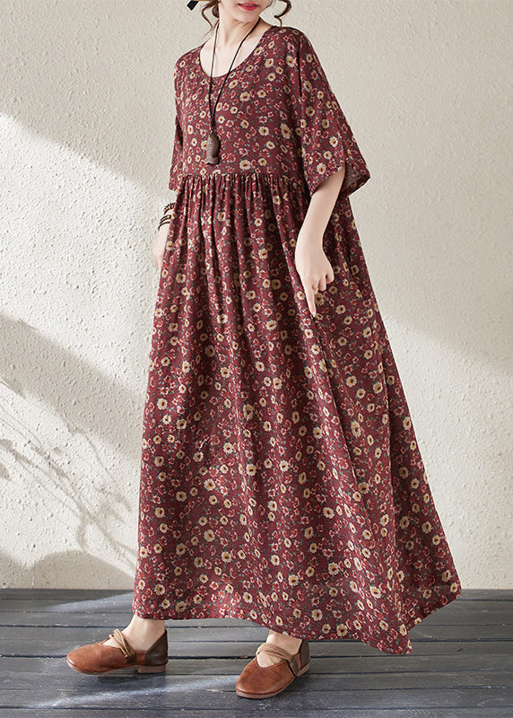 Retro Mulberry Patchwork Print Long Dresses Summer