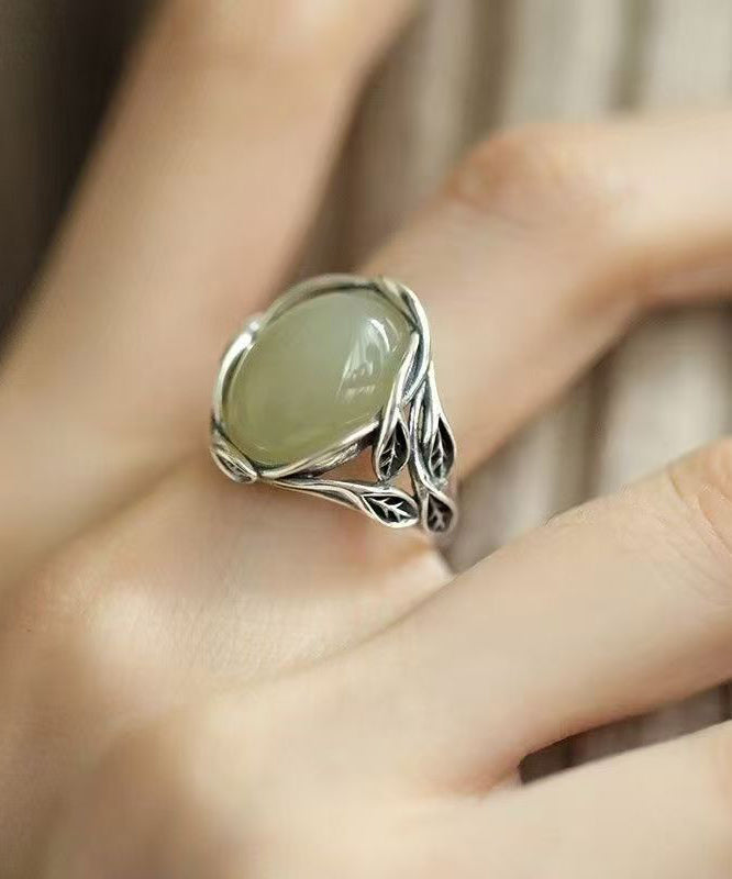 Retro Mulberry Sterling Silver Jade Branch Entangle Open Rings
