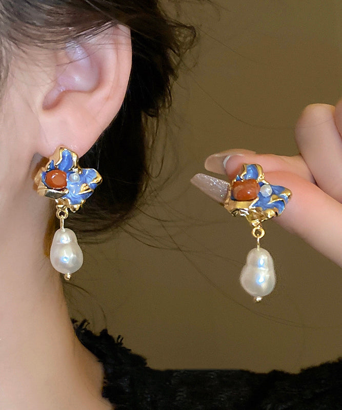 Retro Multicolor Copper Alloy Pearl Floral Drop Earrings
