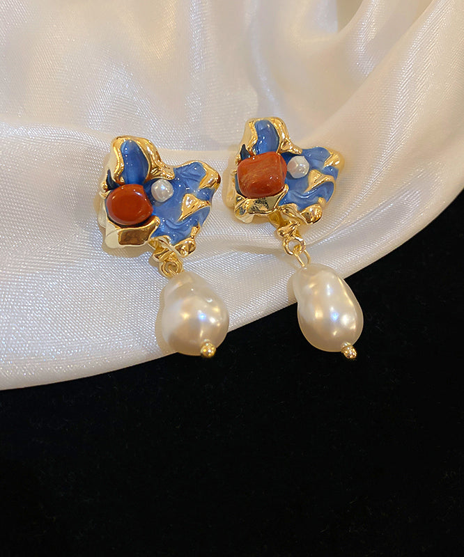 Retro Multicolor Copper Alloy Pearl Floral Drop Earrings