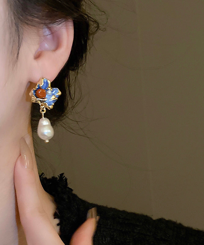 Retro Multicolor Copper Alloy Pearl Floral Drop Earrings