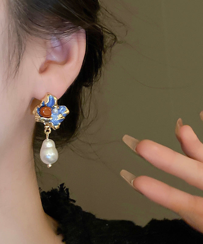 Retro Multicolor Copper Alloy Pearl Floral Drop Earrings
