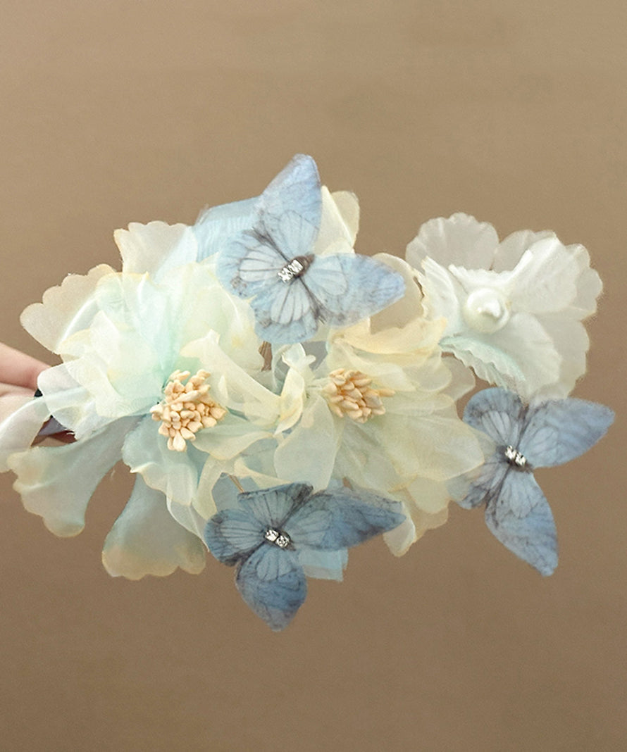 Retro Multicolor Tulle Butterfly Floral Pearl Hairpin