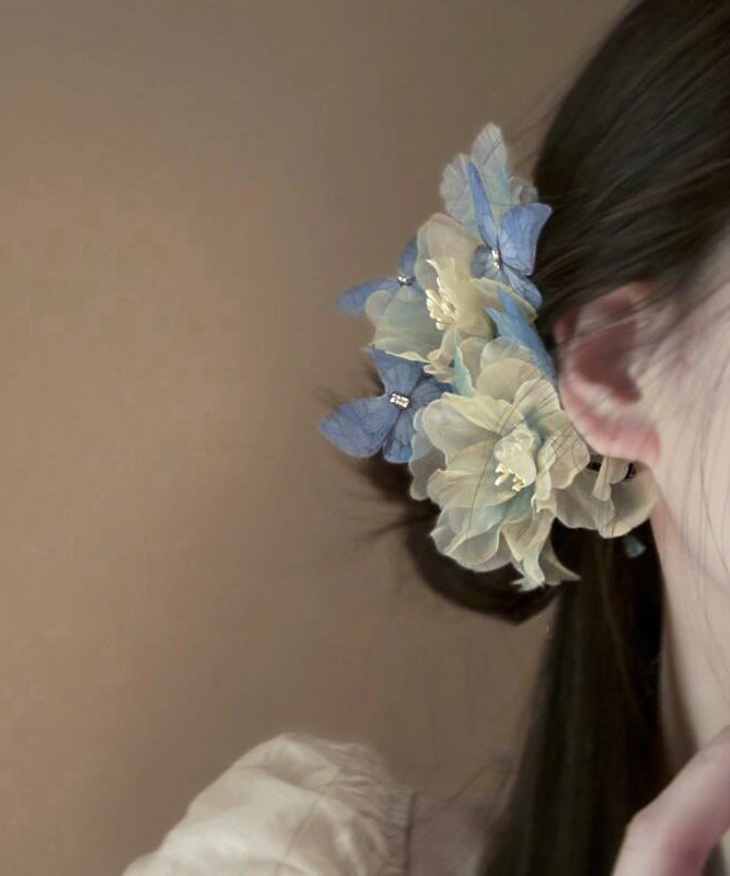Retro Multicolor Tulle Butterfly Floral Pearl Hairpin