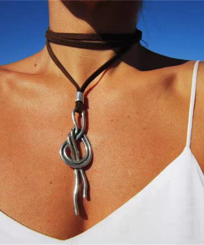 Retro Personality Alloy Leather Pendant Bohemian Necklace - Omychic
