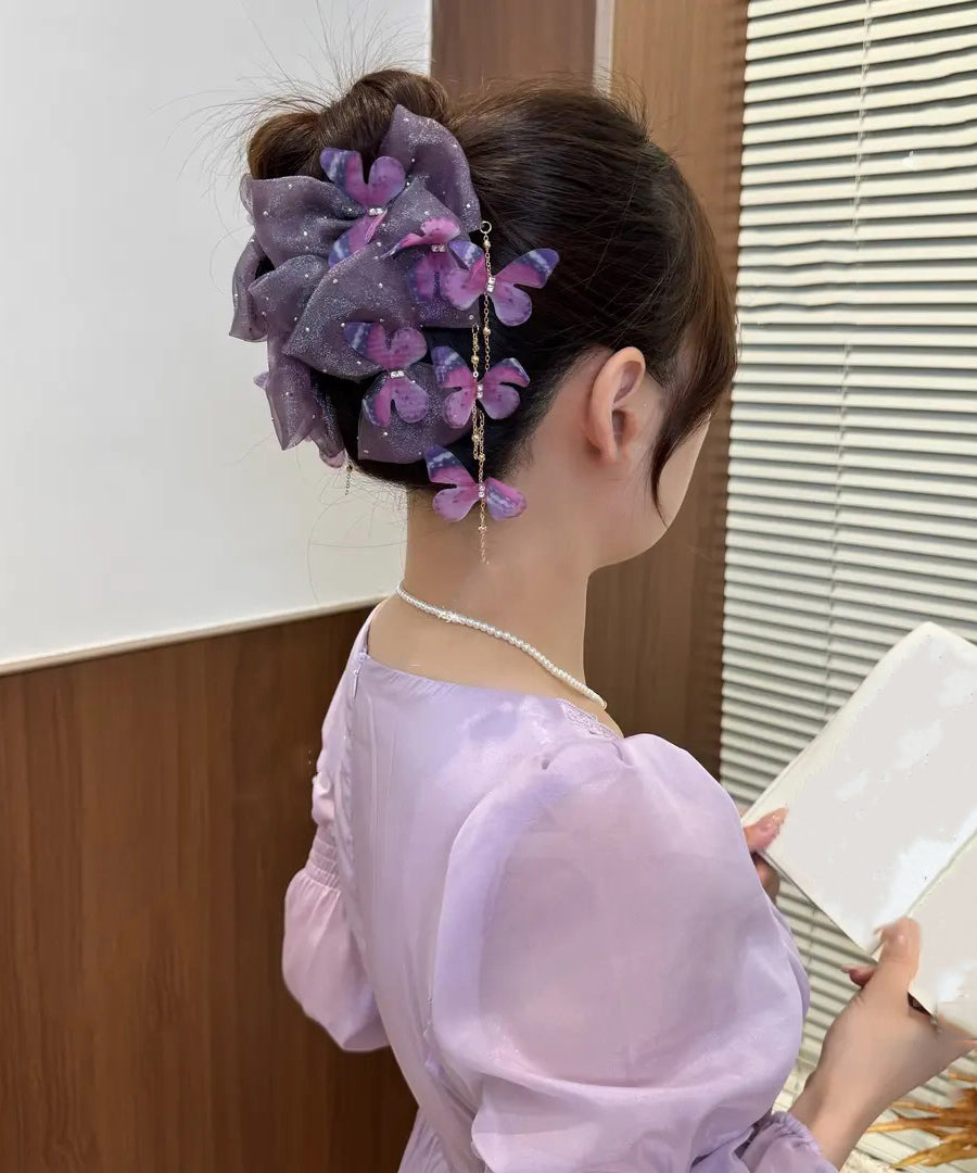 Retro Purple Tulle Butterfly Tassel Hairpin