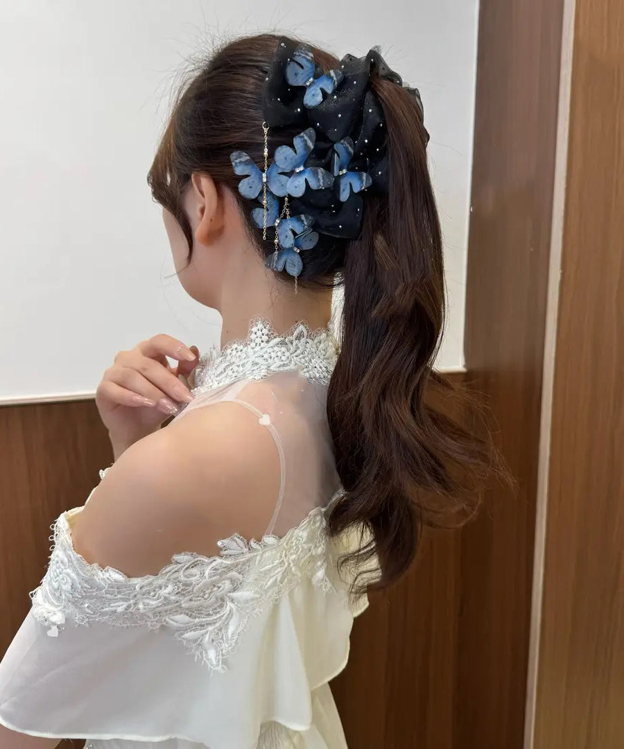 Retro Purple Tulle Butterfly Tassel Hairpin