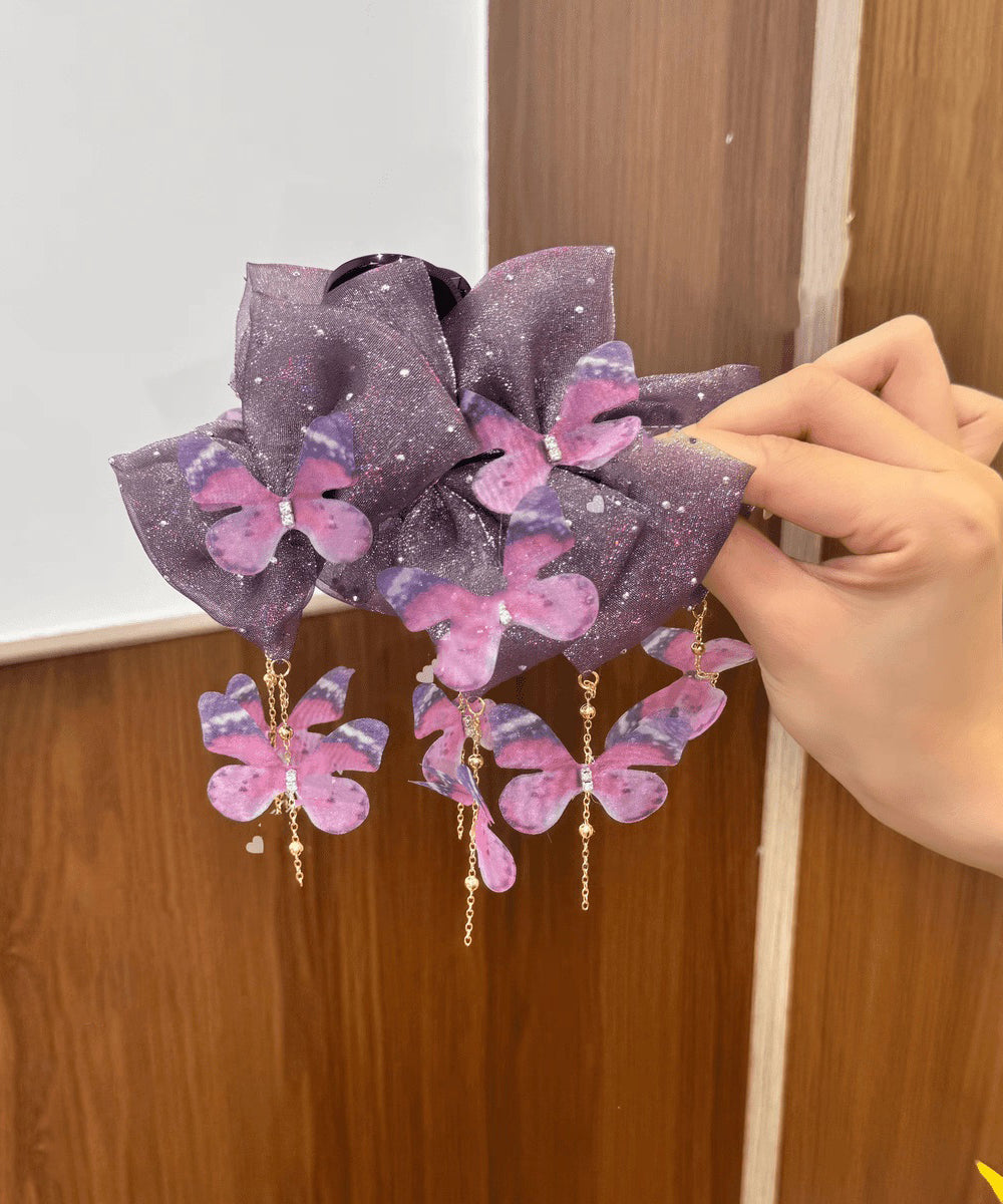 Retro Purple Tulle Butterfly Tassel Hairpin