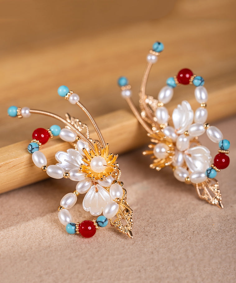 Retro Rainbow Alloy Colored Glaze Pearl Girls A Pair Hairpin