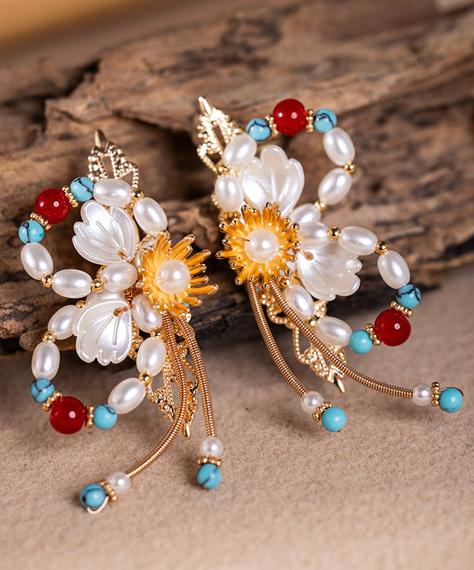 Retro Rainbow Alloy Colored Glaze Pearl Girls A Pair Hairpin
