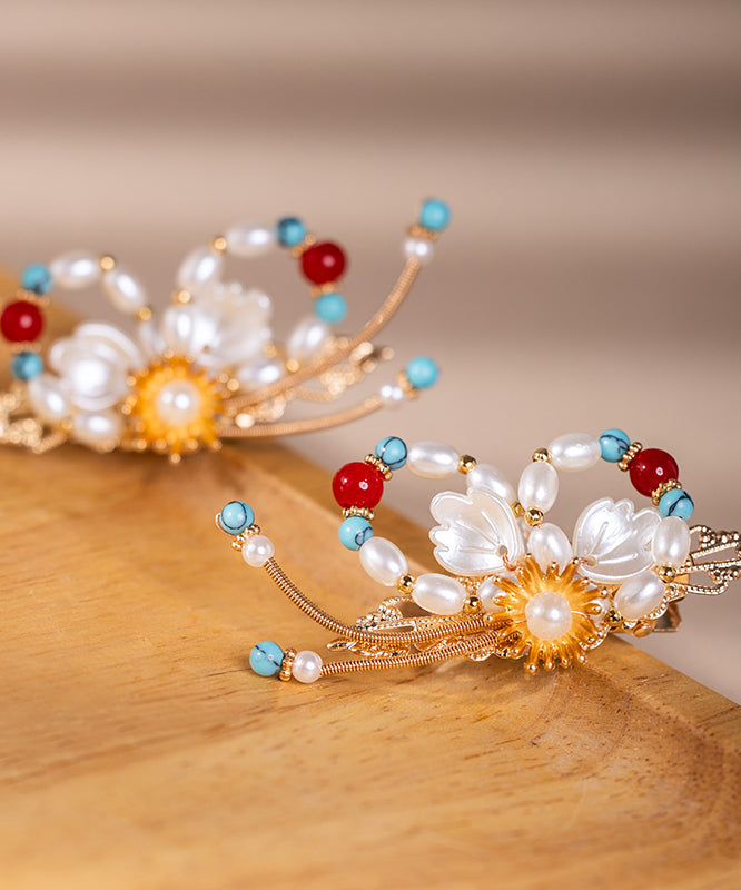 Retro Rainbow Alloy Colored Glaze Pearl Girls A Pair Hairpin