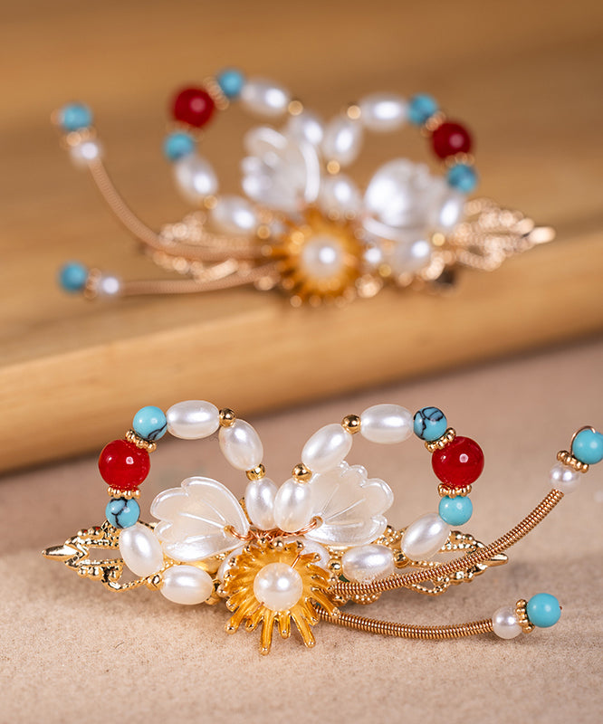 Retro Rainbow Alloy Colored Glaze Pearl Girls A Pair Hairpin