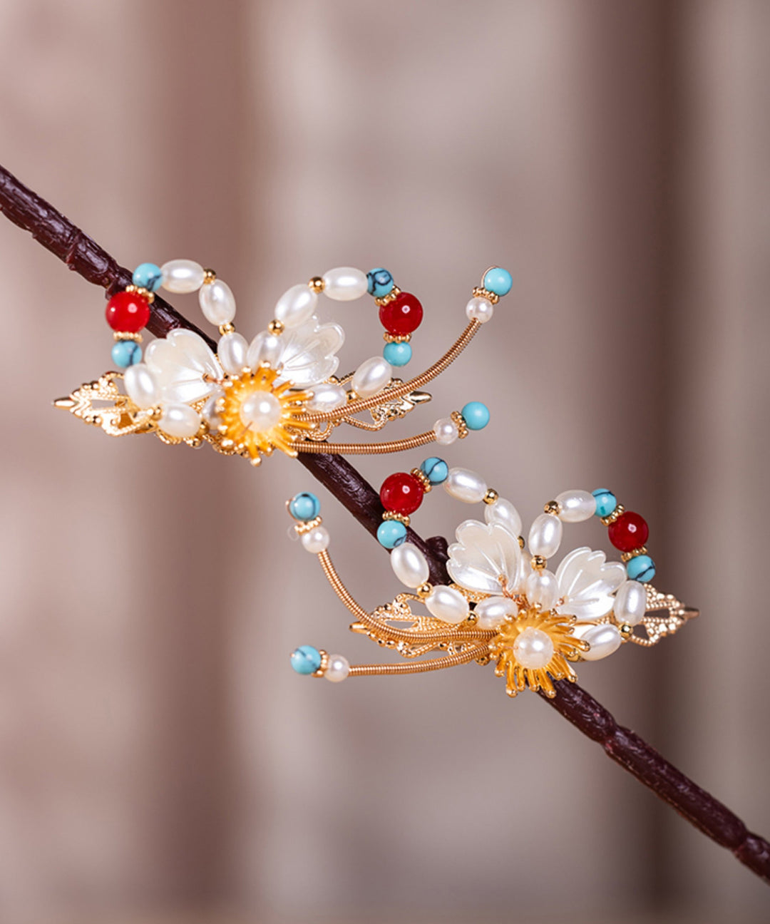 Retro Rainbow Alloy Colored Glaze Pearl Girls A Pair Hairpin