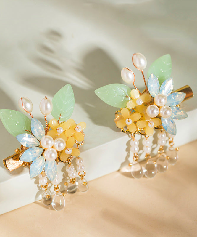 Retro Rainbow Alloy Pearl Colored Glaze Tassel Kids A Pair Hairpin