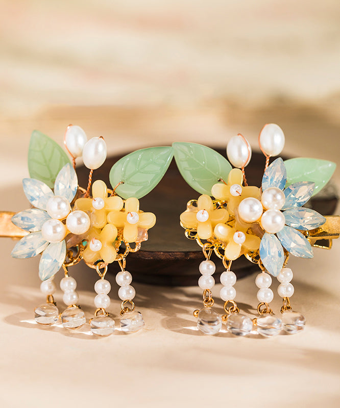 Retro Rainbow Alloy Pearl Colored Glaze Tassel Kids A Pair Hairpin