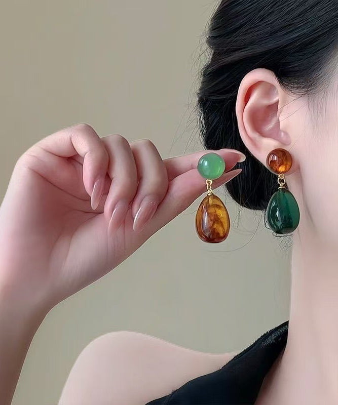 Retro Rainbow Sterling Silver Resin Water Droplet Drop Earrings