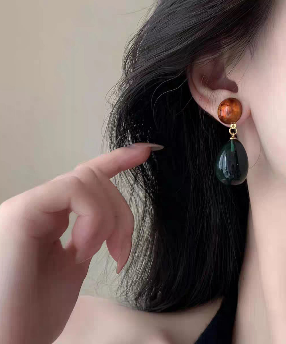 Retro Rainbow Sterling Silver Resin Water Droplet Drop Earrings