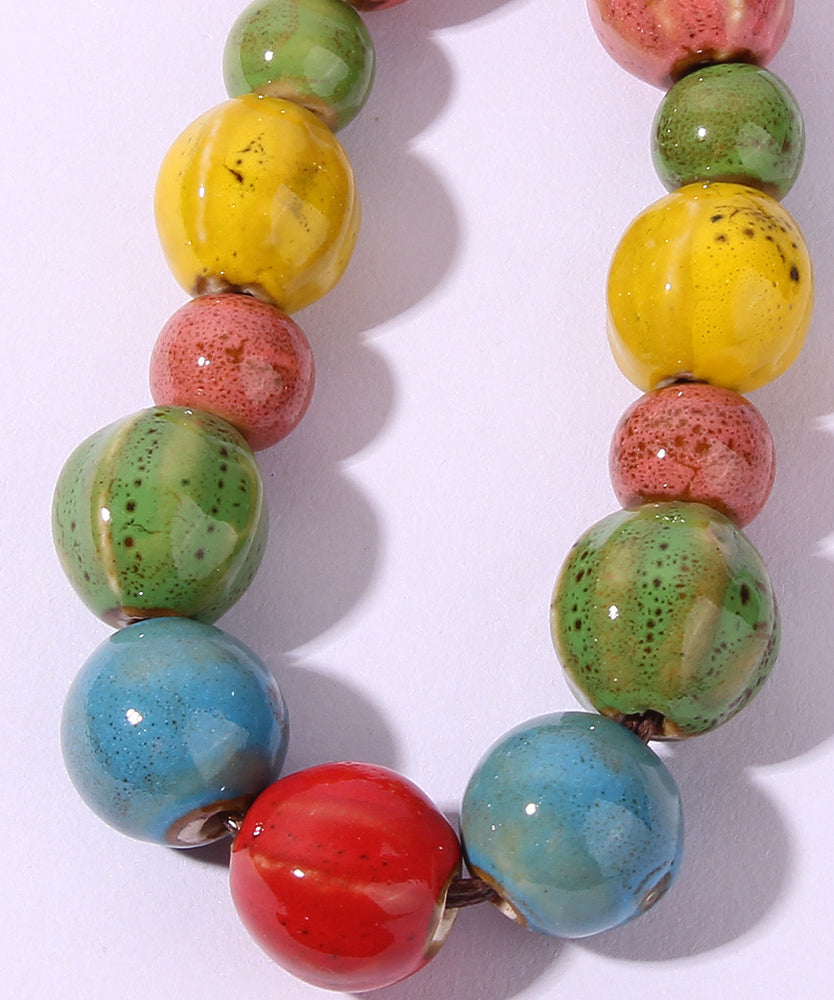 Retro Rainbow Weave Ceramics Beading Sweater Lariat Necklace