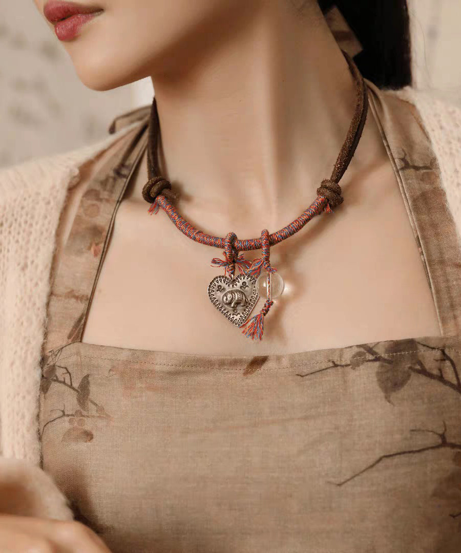 Retro Red 925 Silver Weave Elephant Love Pendant Necklace