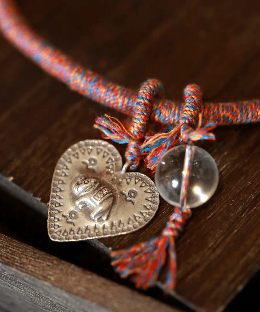 Retro Red 925 Silver Weave Elephant Love Pendant Necklace