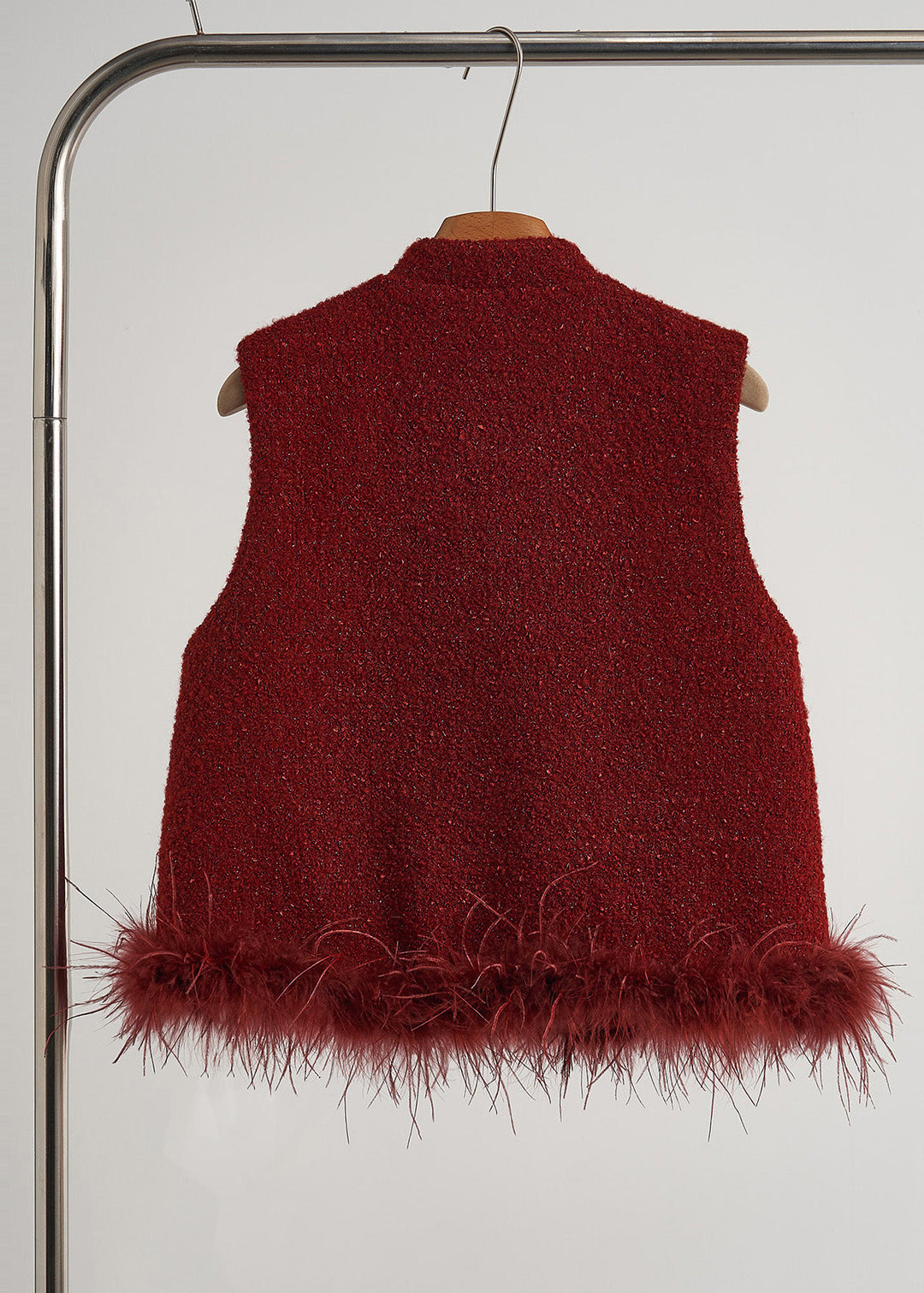 Retro Red Embroidered Patchwork Faux Fur Vests Fall