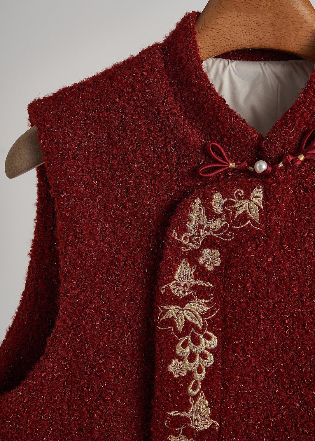 Retro Red Embroidered Patchwork Faux Fur Vests Fall