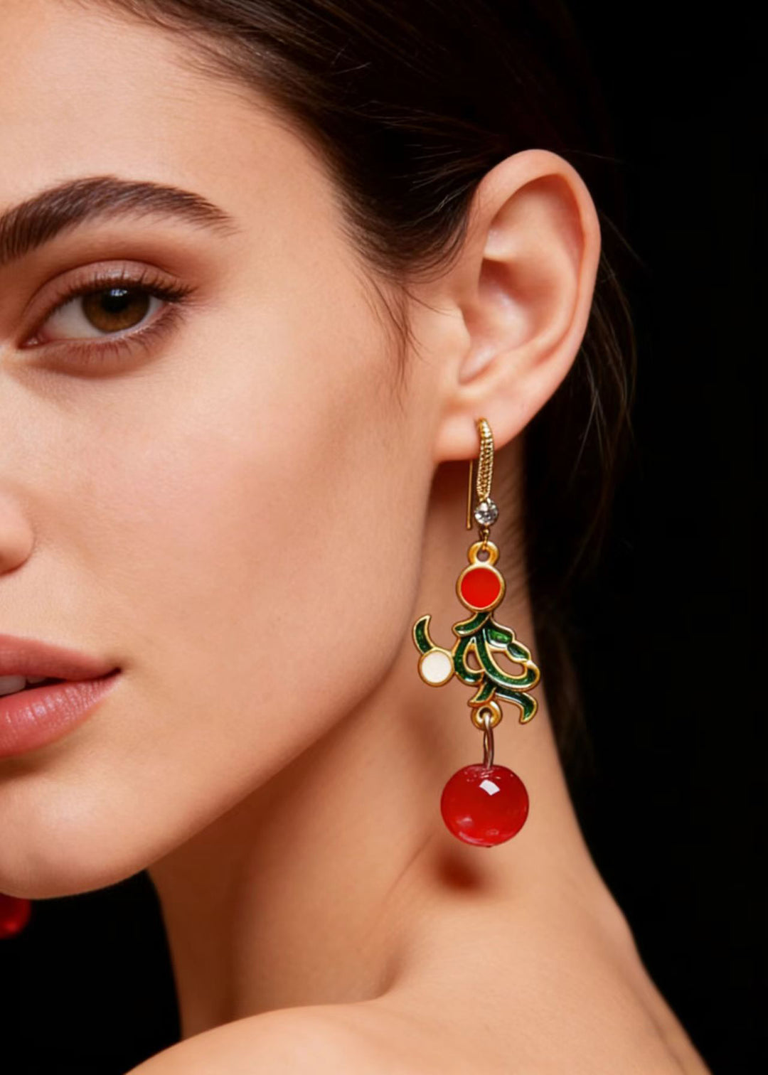 Retro Red Gem Stone Gilding Drop Earrings