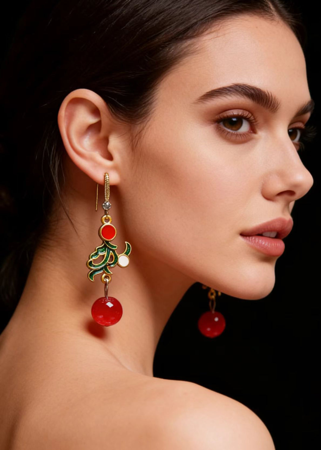 Retro Red Gem Stone Gilding Drop Earrings