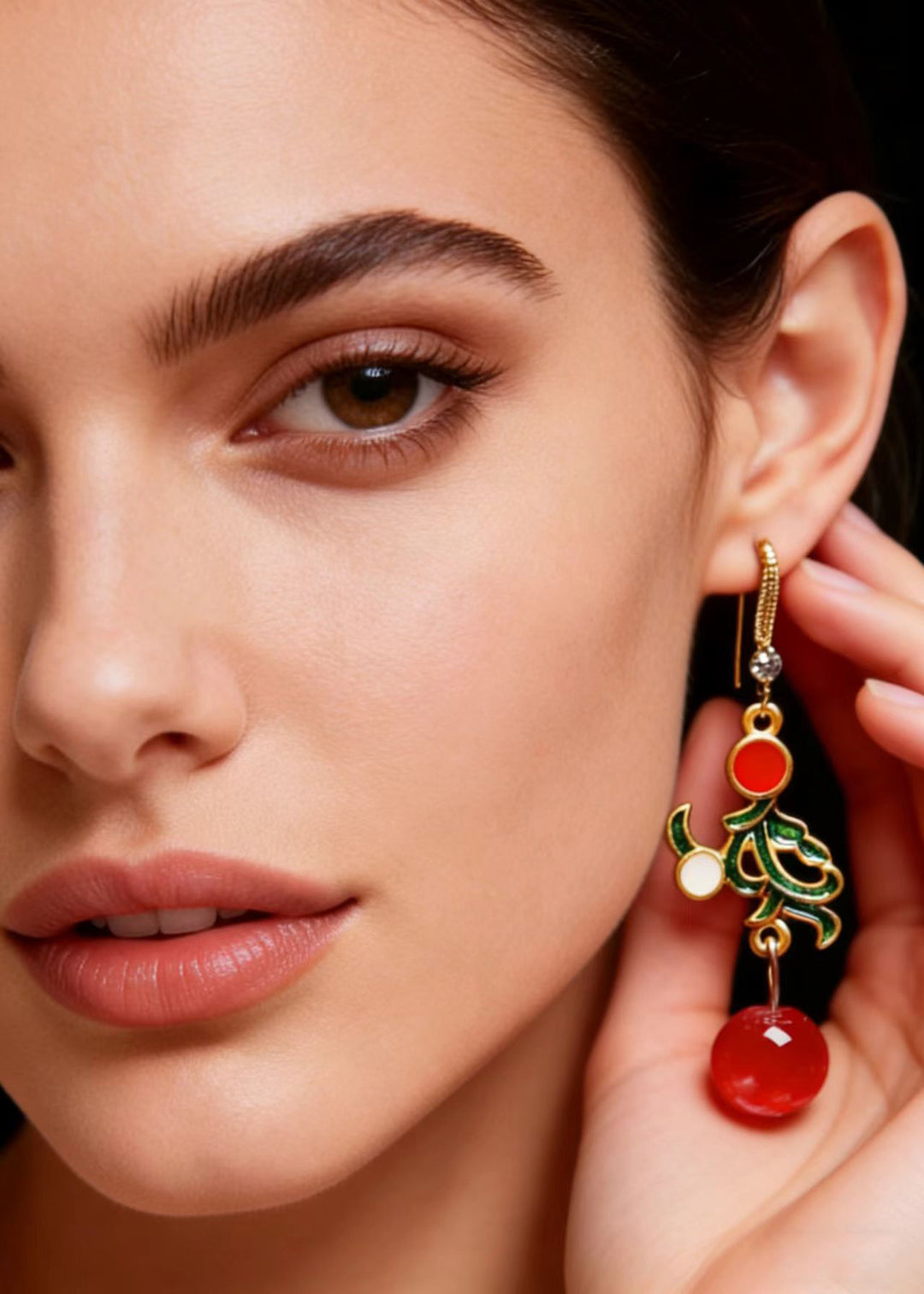 Retro Red Gem Stone Gilding Drop Earrings