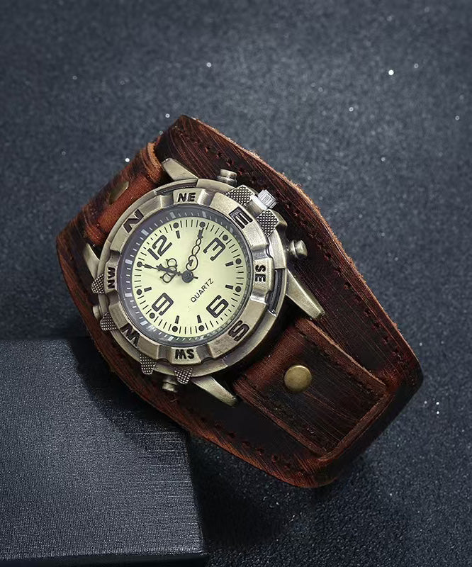 Retro Red Leather Quartz Movement Waterproof Watch