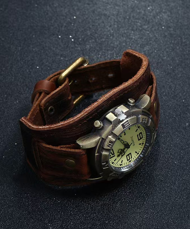 Retro Red Leather Quartz Movement Waterproof Watch