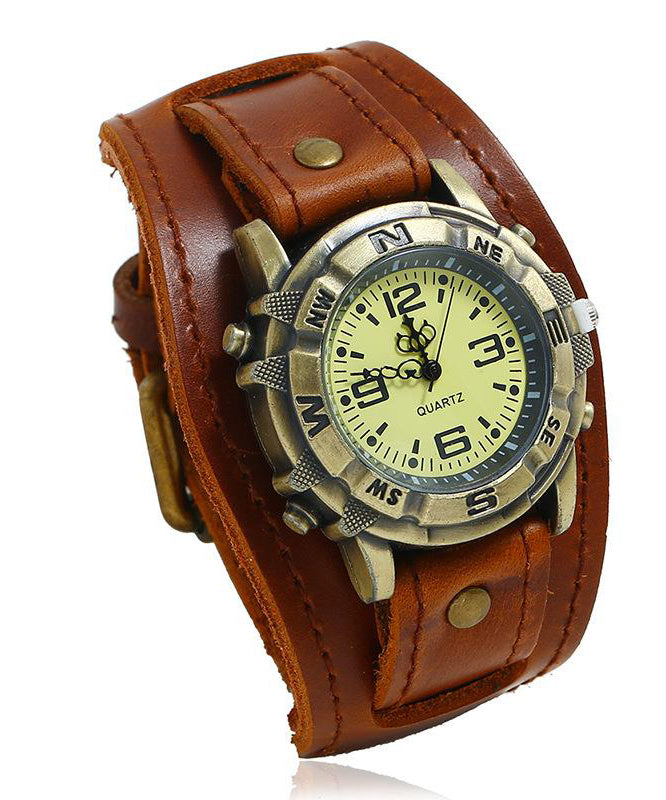 Retro Red Leather Quartz Movement Waterproof Watch